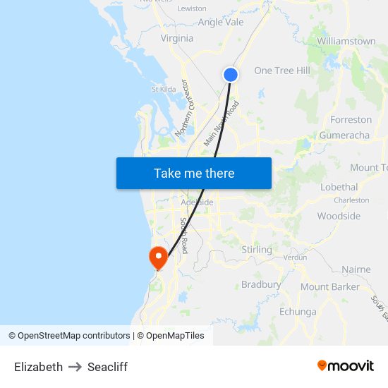 Elizabeth to Seacliff map