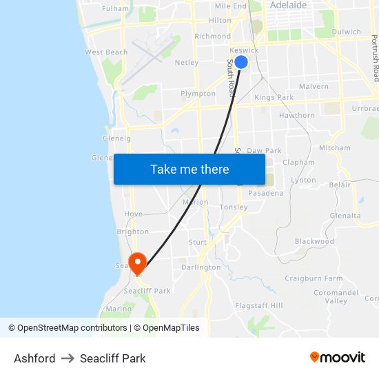 Ashford to Seacliff Park map