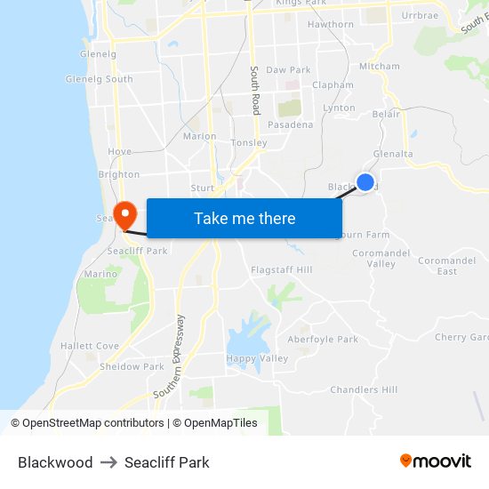 Blackwood to Seacliff Park map