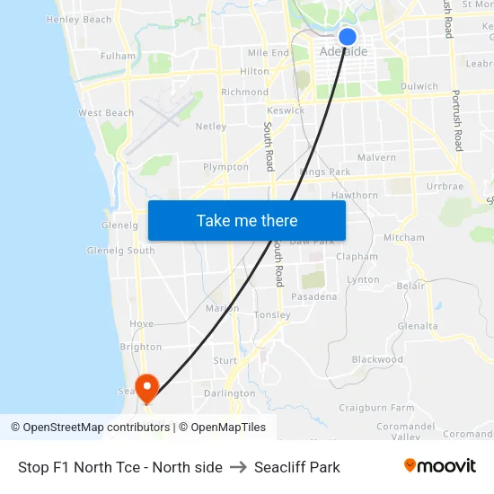 Stop F1 North Tce - North side to Seacliff Park map