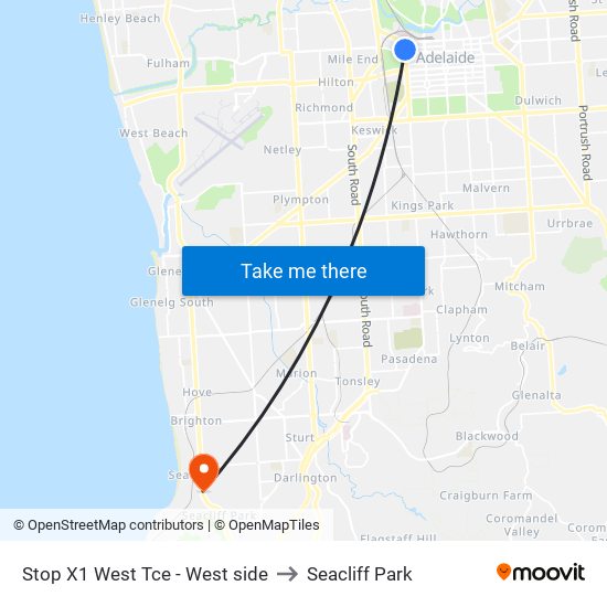 Stop X1 West Tce - West side to Seacliff Park map