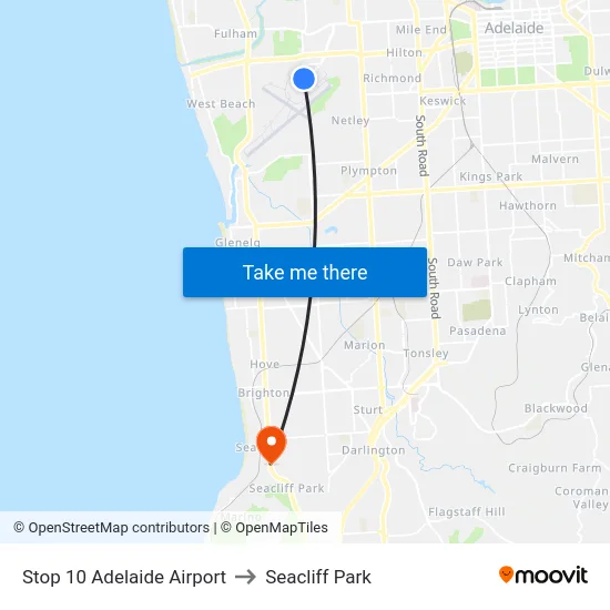 Stop 10 Adelaide Airport to Seacliff Park map