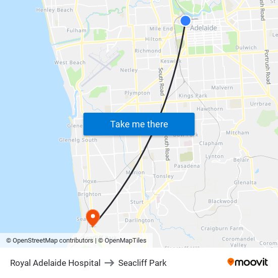 Royal Adelaide Hospital to Seacliff Park map