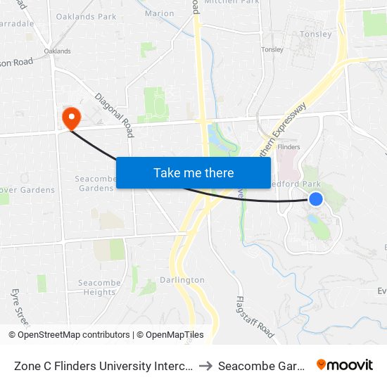 Zone C Flinders University Interchange to Seacombe Gardens map