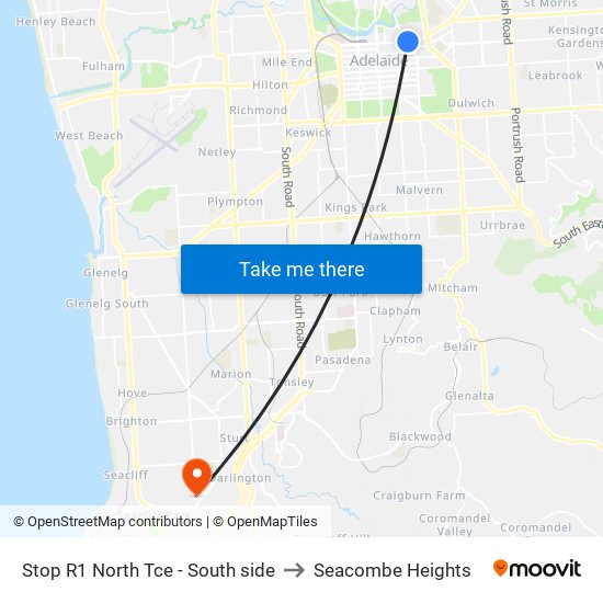 Stop R1 North Tce - South side to Seacombe Heights map