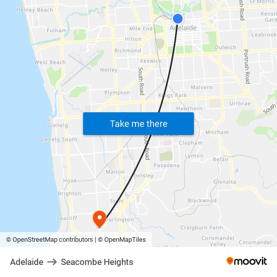 Adelaide to Seacombe Heights map