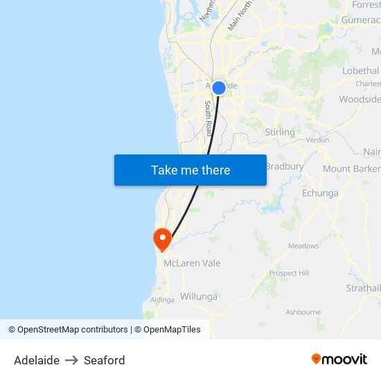 Adelaide to Seaford map