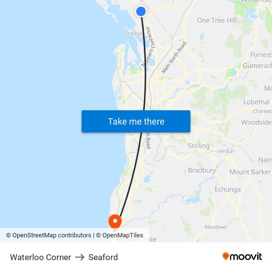 Waterloo Corner to Seaford map