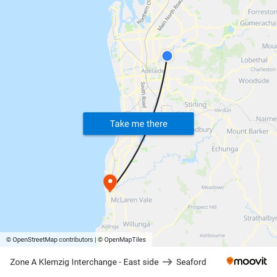 Zone A Klemzig Interchange - East side to Seaford map