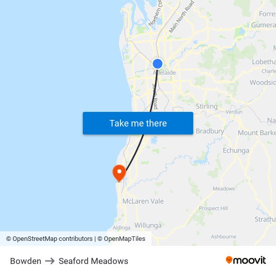 Bowden to Seaford Meadows map