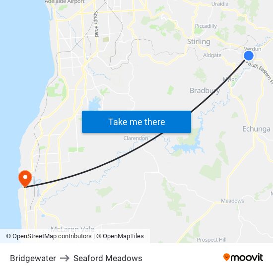 Bridgewater to Seaford Meadows map