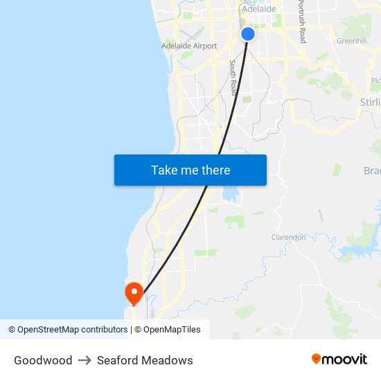 Goodwood to Seaford Meadows map