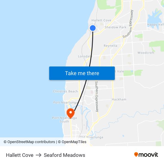 Hallett Cove to Seaford Meadows map