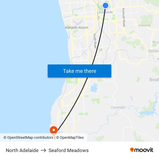 North Adelaide to Seaford Meadows map