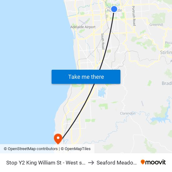 Stop Y2 King William St - West side to Seaford Meadows map