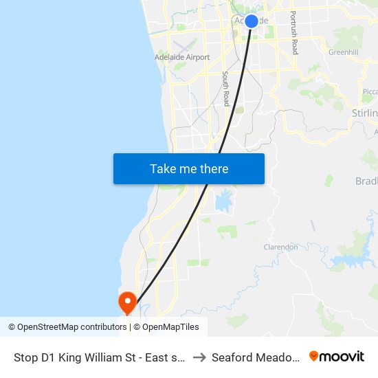 Stop D1 King William St - East side to Seaford Meadows map