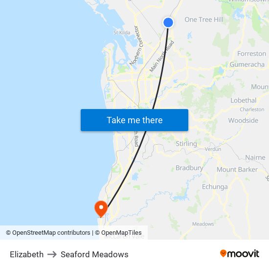 Elizabeth to Seaford Meadows map