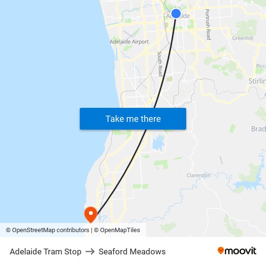 Adelaide Tram Stop to Seaford Meadows map