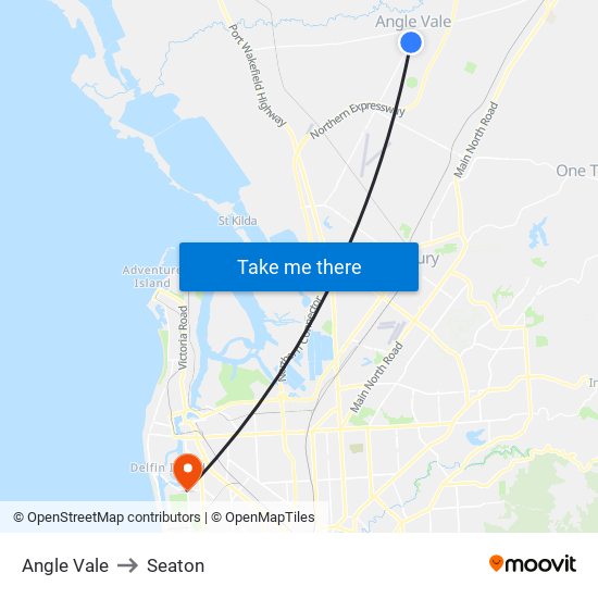 Angle Vale to Seaton map