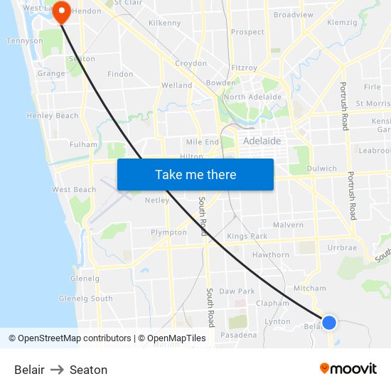 Belair to Seaton map