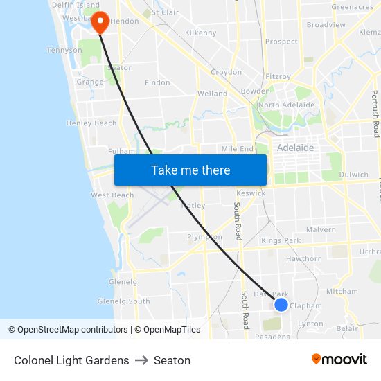 Colonel Light Gardens to Seaton map