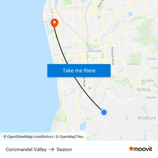 Coromandel Valley to Seaton map