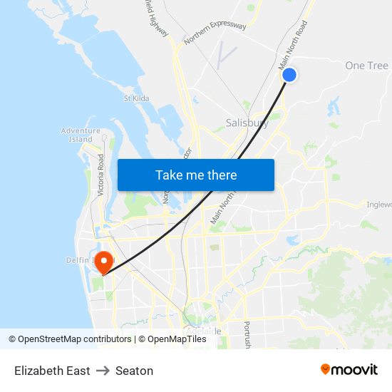 Elizabeth East to Seaton map