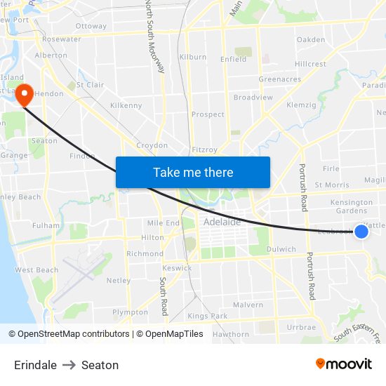 Erindale to Seaton map