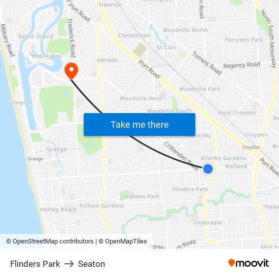 Flinders Park to Seaton map