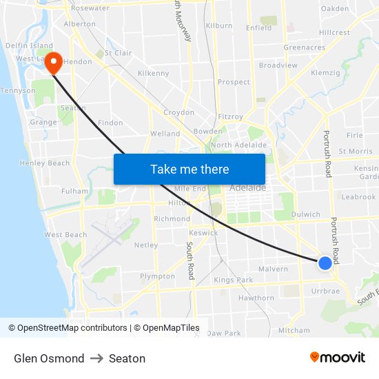 Glen Osmond to Seaton map