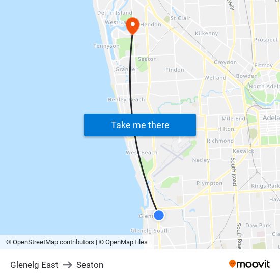 Glenelg East to Seaton map