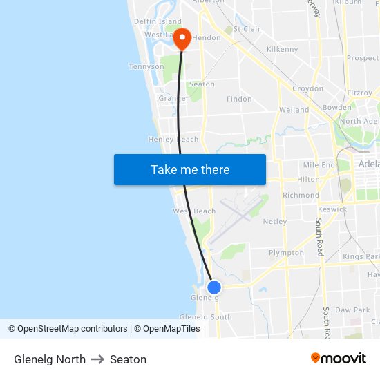 Glenelg North to Seaton map