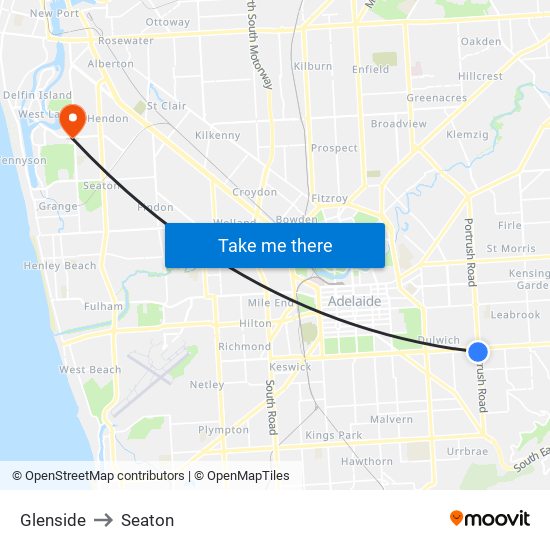 Glenside to Seaton map