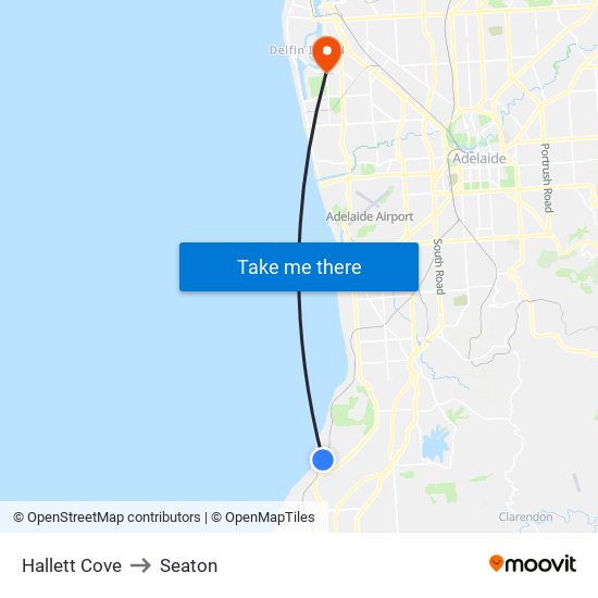 Hallett Cove to Seaton map