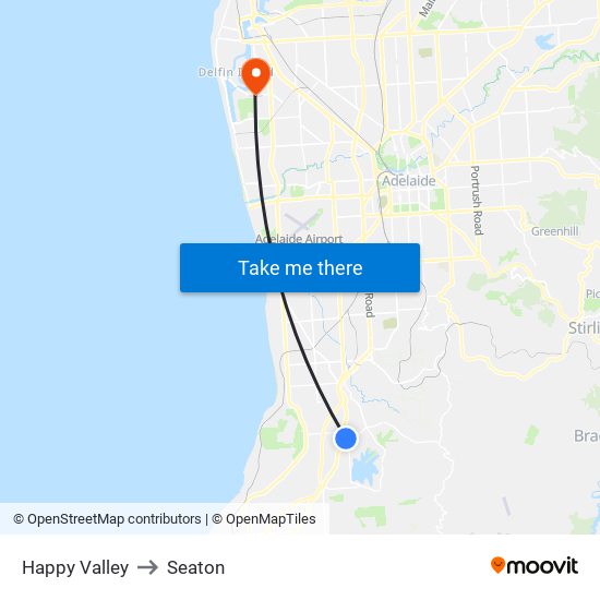 Happy Valley to Seaton map