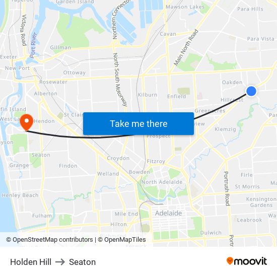 Holden Hill to Seaton map