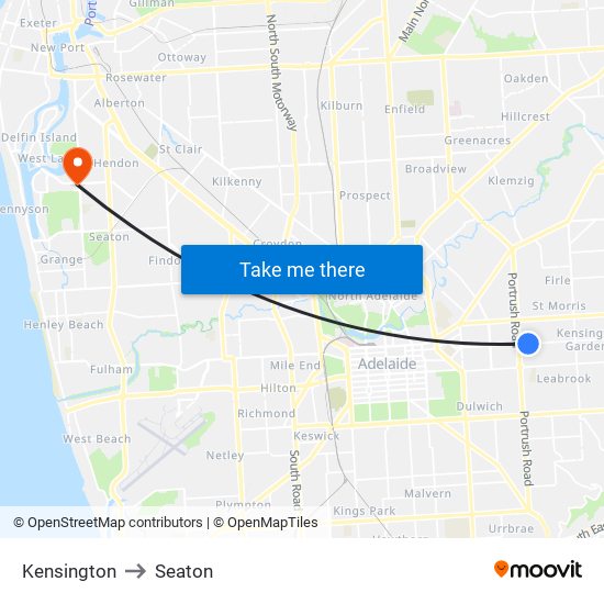 Kensington to Seaton map