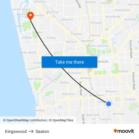 Kingswood to Seaton map