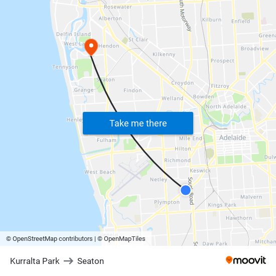 Kurralta Park to Seaton map