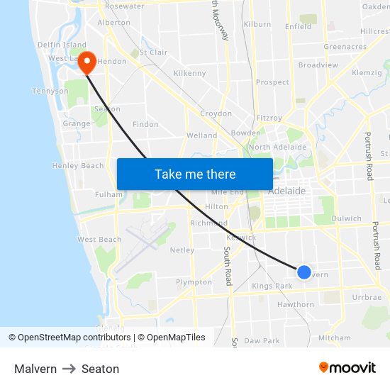 Malvern to Seaton map