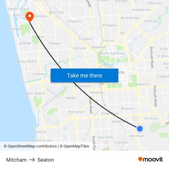 Mitcham to Seaton map