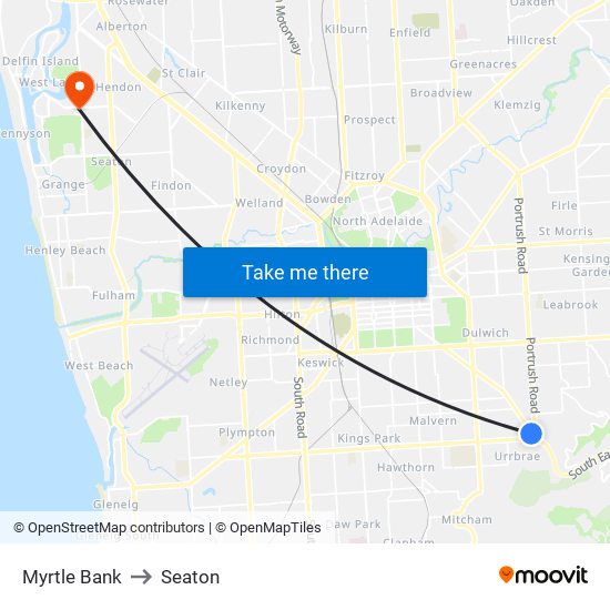 Myrtle Bank to Seaton map