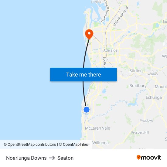 Noarlunga Downs to Seaton map