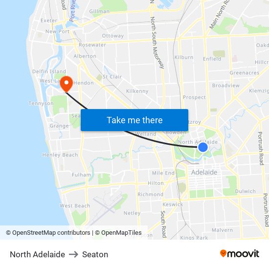 North Adelaide to Seaton map