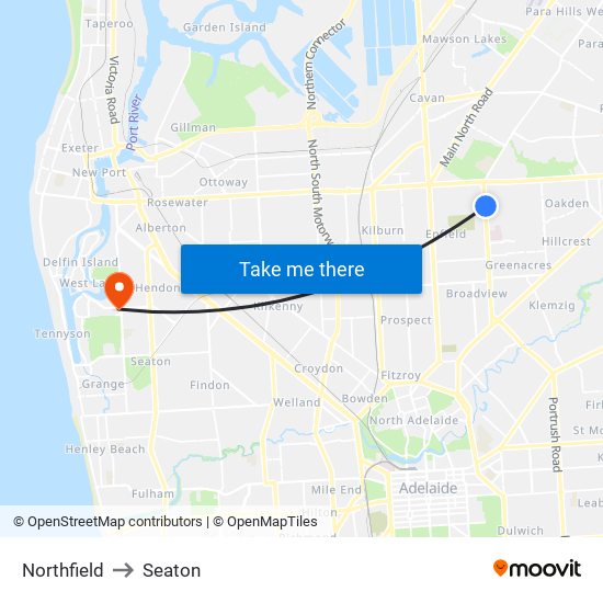 Northfield to Seaton map