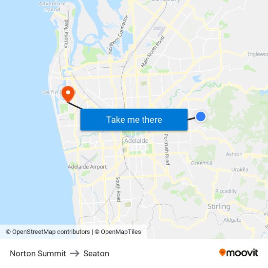 Norton Summit to Seaton map