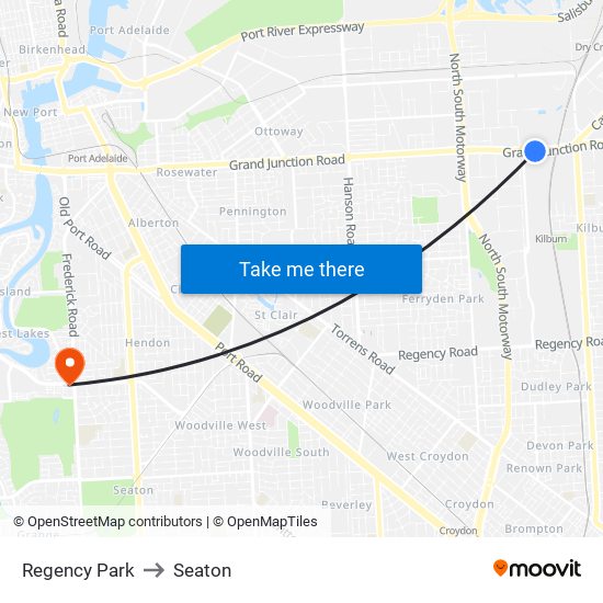 Regency Park to Seaton map