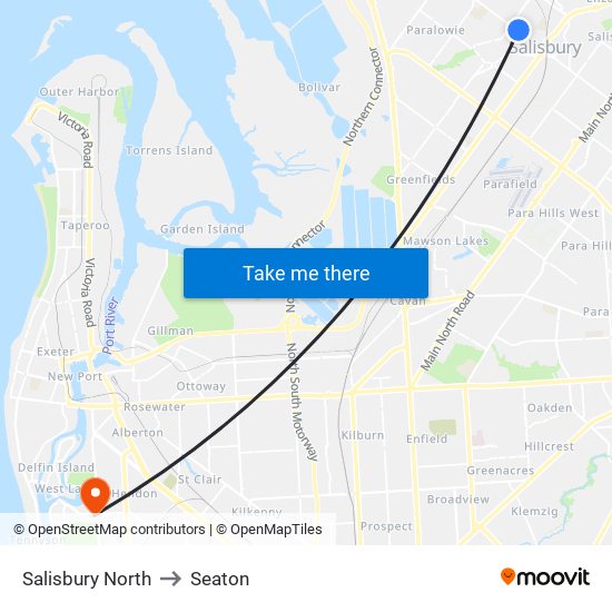 Salisbury North to Seaton map