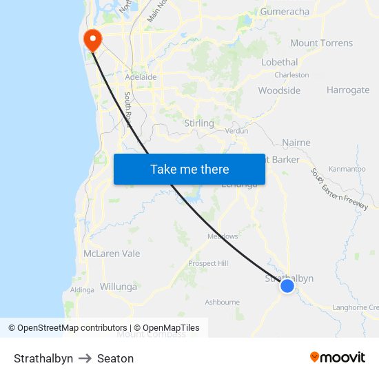 Strathalbyn to Seaton map