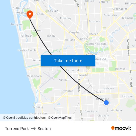 Torrens Park to Seaton map